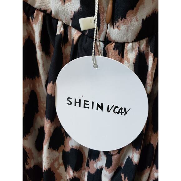 SHEIN Long Maxi Dress Womens Size 2 Black & Beige Leopard Plunge Neck Sleeveless - Picture 10 of 16